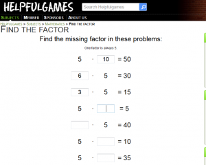 Find the factor fifth times table